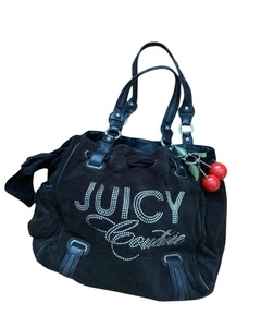 Vintage Y2K Black Brown Juicy Couture Rhinestone Cherry Charm Daydreamer Handbag - Picture 1 of 11