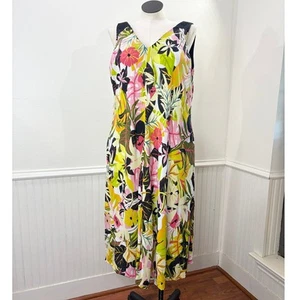 Vestido Elena Miro Talla 18 Columpio Floral Sin Mangas Midi Bolsillos Spring Resort - Imagen 1 de 14
