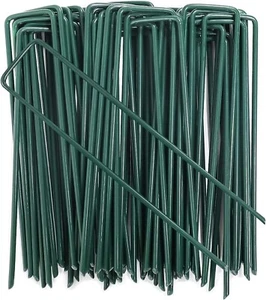 50 U PINS GREEN ARTIFICIAL GRASS TURF GALVANISED METAL PEGS STAPLES WEED HOOKS - Picture 1 of 3