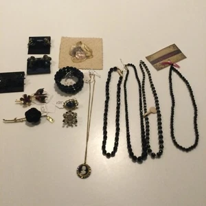 Austria Trifari Beaded Necklaces Cameo Bracelet Brooches Clip Earrings Lot 13 - Picture 1 of 9