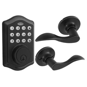 Cerradura de puerta Honeywell Digital Deadbolt y palanca de paso negro mate (nueva) - Imagen 1 de 2