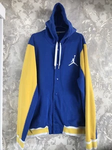 Vintage Nike Air Jordan Hoodie Mens XL Blue Snap Sweater Sweatshirt Jumpman (180 - Picture 1 of 12