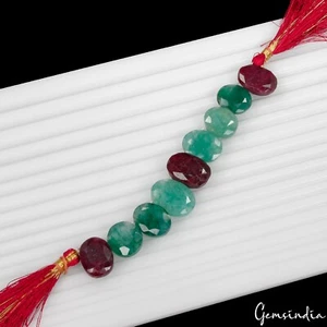 9 piezas Briolette de cuentas perforadas con corte facetado ovalado esmeralda rubí natural para joyería - Imagen 1 de 4
