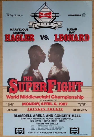 Original Poster for Marvelous Marvin Hagler vs Sugar Ray Leonard April 6, 1987 Cover