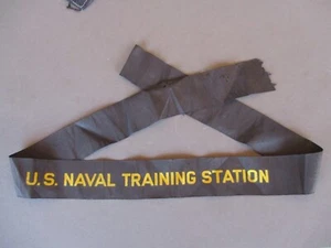 WWI, WWII US Navy NAVAL TRAINING STATION Hat Tally Ribbon Patch - Picture 1 of 8