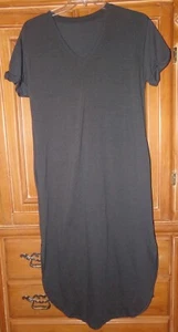WOMENS SIZE S/M CHARCOAL GRAY MAXI SHIRT DRESS V-NECK SHORT CUFFED SLEEVES - Imagen 1 de 2