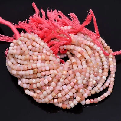 Cuentas facetadas en forma de caja de piedras preciosas de ópalo rosa 5X5X5 mm hilo 8" EB-316 Foto 1 de 2