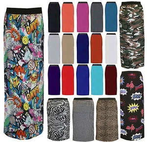 Women Plain Printed Gypsy Maxi Skirt Ladies Jersey Long Stretch Fancy Dress 8-26 - Picture 1 of 31