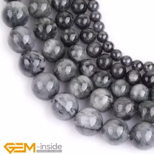 Natural Gray Eagle's Eye Gemstones Round Loose Beads For Jewellery Making 15" AU - Bild 1 von 37