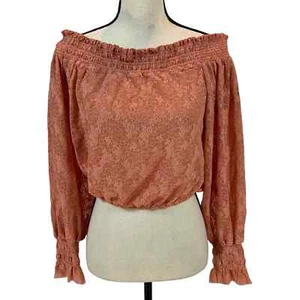 Free People Off Shoulder Long Sleeve Emily Lace Crop Top -Savannah Red - size XS - Picture 1 of 9