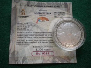 2021 MEXICO DIEGO RIVERA - CLAUDE MONET SILVER MEDAL UNC COA - Picture 1 of 2
