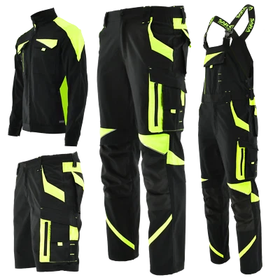 Work Trousers Work Jacket Dungarees Shorts Stretch Black Yellow Size 46 - 64 - Image 1 of 2