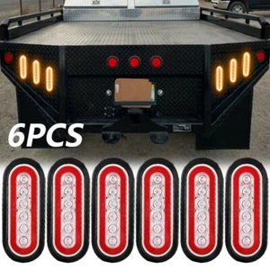 6x Oval LED Tail Lights Truck Trailer Stop Turn Backup Light Lamp 6'' Red Amber - Picture 1 of 8