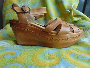 Vintage 70s Frye Leather Ankle Strap Platform Sandals Sz 7/7.5 - Picture 1 of 14