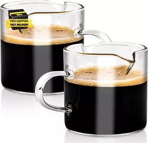 2 Pcs Espresso Cups,4 Oz Espresso Shot Glass,Double Spouts Coffee Cups with Hand - Picture 1 of 6