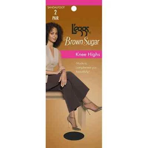 L'eggs® Mujer Marrón Azúcar Hasta la Rodilla Punta Transparente 2 Pares "HECHO EN EE. UU." - Imagen 1 de 7
