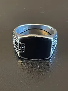 Elegant Black Obsidian Stone S925 Silver Plated Ring Size 8 - Picture 1 of 8