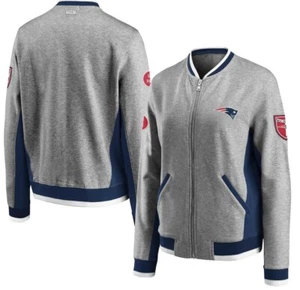 New England Patriots WEAR By Erin Andrews Women's Varsity Full-Zip Gray Jacket - Picture 1 of 4