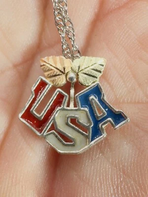18" Sterling Silver USA Pendant Necklace 12K Gold Leaf Accents, 2.21g Coleman Co - Image 1 of 4