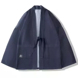 Men Kimono Denim Coat Jacket Cardigan Japanese Yukata Loose Casual Retro - Picture 1 of 13