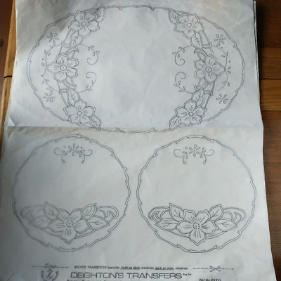 Vintage Deighton's 'Silver-Tex' Embroidery Transfer:  OVAL Dressing table set - Image 1 of 4