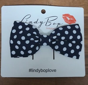 LINDY BOP 1940'S NAVY BLUE & WHITE POLKA DOT HAIRBOW WIRED, CLIP STYLE LINDY HOP - Picture 1 of 2