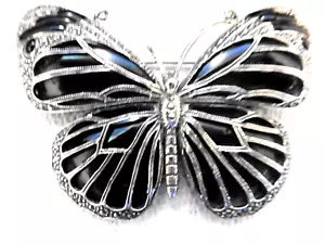 .925 MARKED VINTAGE MARCASITE, BLACK ONYX BUTTERFLY BROOCH-EXQUISITE - Picture 1 of 8