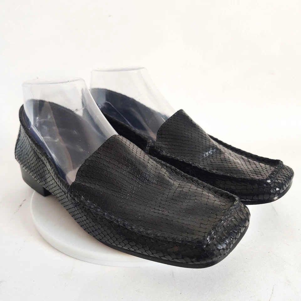 Y2K 90 年代 Enzo Angiolini 乐福鞋 8 码蛇皮皮革平底方头懒人鞋 — 第 1/4 张图片