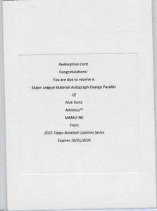 2025 Topps Update Nick Kurtz Major League Material Autograph Orange Parallel - Picture 1 of 1