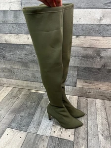 Free People Paris Over The Knee Boots Size UK 4 Green Sock Heel Thigh - Picture 1 of 10