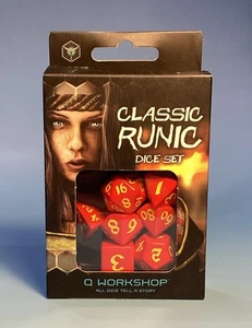 NEW IN BOX ©2019 Q WORKSHOP CLASSIC RUNIC RED AND YELLOW DICE SET OF 7 - Imagen 1 de 7