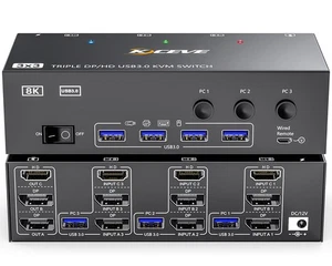 KVM Switch 3 Monitors 3 Computers 8K@60Hz, HDMI + 2* Displayport Triple Monit... - Picture 1 of 9