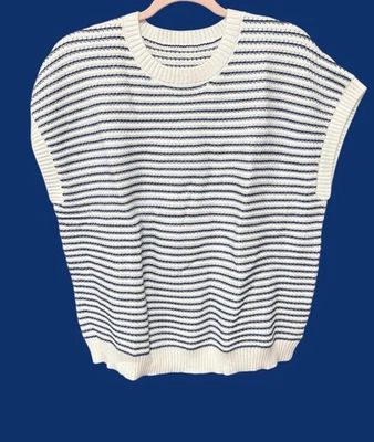 Nordstrom Mujer Talla XL Suéter Chaleco Blanco Azul Marino Rayas Nuevo Foto 1 de 4