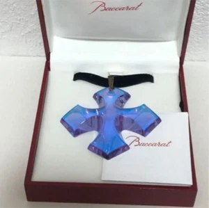 Baccarat Occitane Ilyze Purple Cross Necklace Sterling Silver Crystal Used - Picture 1 of 5