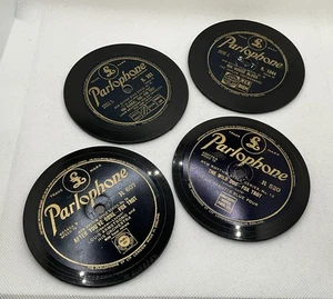 50er Jahre Qualität Handarbeit Schellack Parlophon Schallplatte Untersetzer Retro Musik 4er Set - Bild 1 von 5