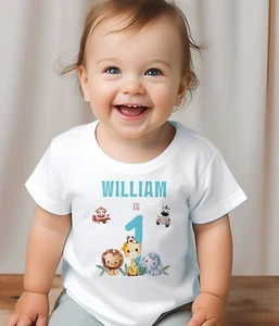 Personalised birthday safari design Kids T-shirt, toddler top tees - Picture 1 of 2