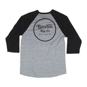 Brixton "Grade" 3/4 Sleeve Tee (Heather Grey/Washed Black) T-Shirt - Picture 1 of 2