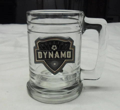 Beautiful Pint Beer Mug with HOUSTON Dynamo Pewter Logo Badge Cover