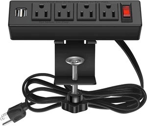Desk Clamp Power Strip, Desktop Power Outlet Clamp Mount with 2 USB Ports, 4 AC  - Picture 1 of 11