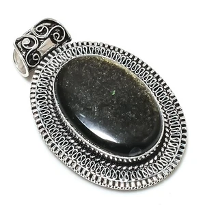 Joyería colgante de plata de ley 925 hecha a mano con piedras preciosas de obsidiana brillo de plata - Imagen 1 de 6