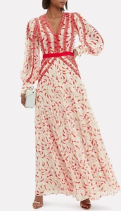Self-Portrait Women's Crescent Printed Chiffon Midi Dress - Cream/Red - Picture 1 of 6