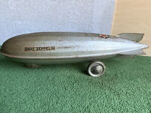 Vintage pressed steel zeppelin blimp pull toy 1930s 25” original  Graf Airship