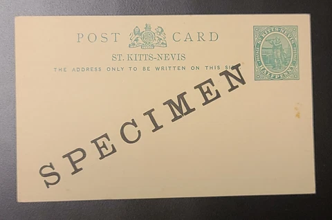 St. Kitts and Nevis SPECIMEN Postal Card 1/2d Halfpenny Mint Unused Cover