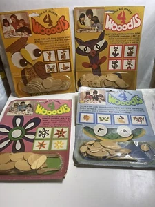 Vintage Woodls Kit 1980 Woodl Kit / Eule / Frosch / Katze / Blume Lot 4 einige Gebrauchsspuren - Bild 1 von 14