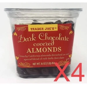 4 Tubs Trader Joes Dark Chocolate Covered California Almonds Candy  - Picture 1 of 1