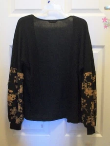 Shein Pullover vorne offen Rippstrick schwarz Puff gold schwarze Ärmel - Bild 1 von 3
