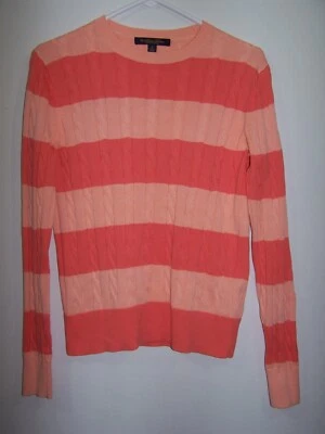 Brooks Brothers Peach & Salmon Striped Cable Knit Sweater,  Supima Cotton Size S - Image 1 of 2
