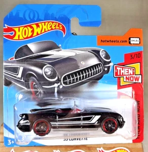 2018 Hot Wheels #45 Then & Now 3/10 '55 CORVETTE Black w/Black MC5 Sp Short Card - Picture 1 of 5