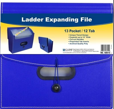 C-Line 13-Pocket Ladder Expanding File 10" Exp Letter 13 x 12 1/4 Blue 48015 - Image 1 of 4