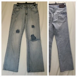 Carbon Black jeans Blue light wash denim mens sz 28x32 distressed patches Thrash - Picture 1 of 15